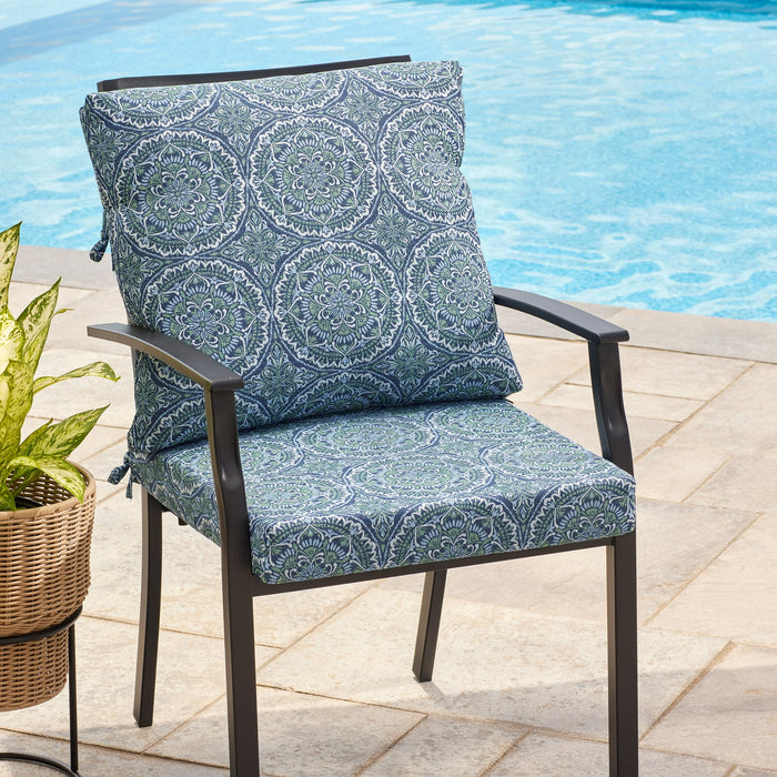 Better Homes & Gardens 20" x 20" Premium Blue and Green Medallion Outdoor Dining Chair Cushion - new