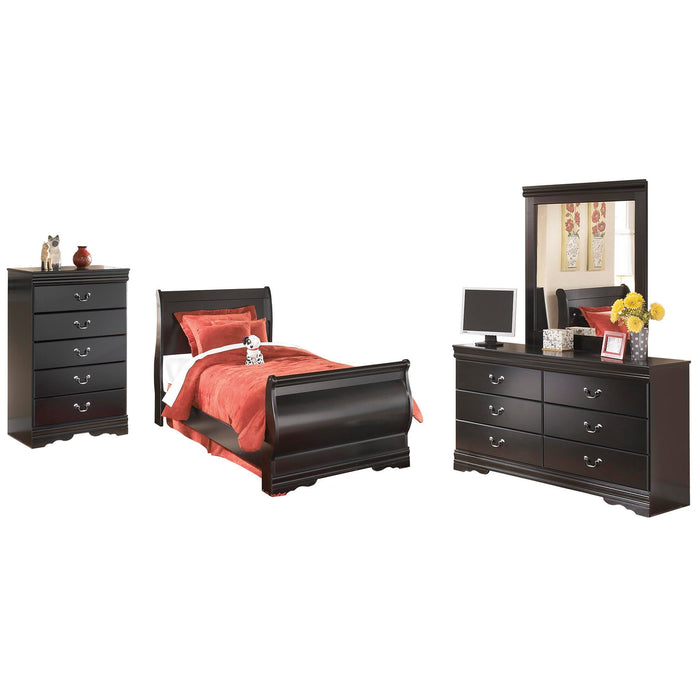 Huey Vineyard Black Huey Vineyard Twin Sleigh Bed with Mirrored Dresser and Chest