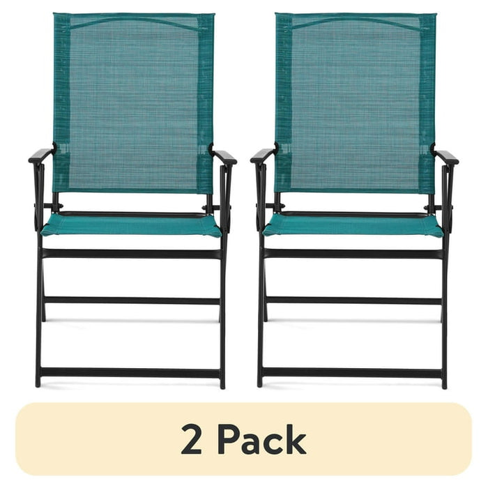 (2 pack) Mainstays Greyson Steel and Sling Folding Outdoor Patio Armchair - 2 Pack, Teal - new