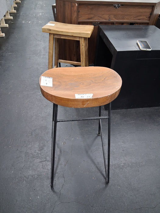 Mango Wood Saddle Seat Bar Stool With Iron Rod Legs - new