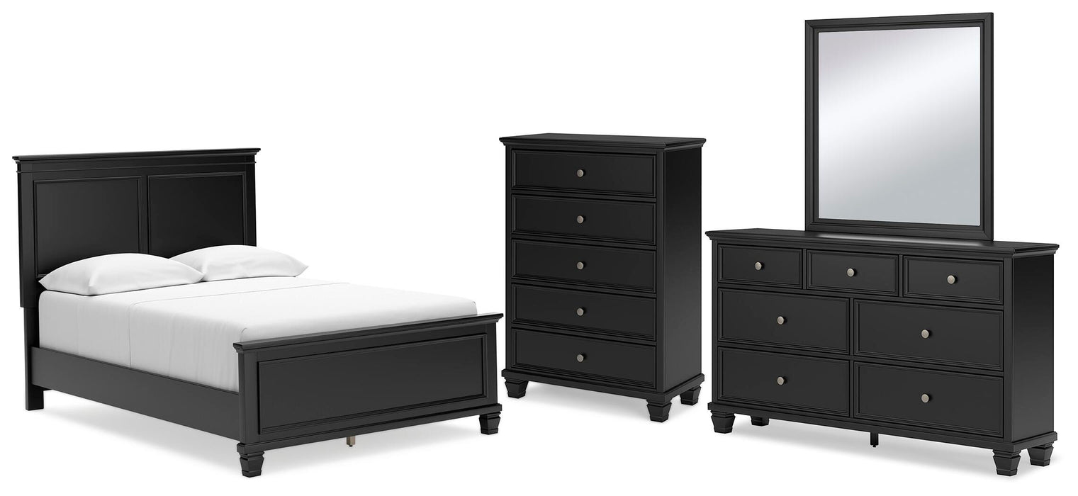 Lanolee Black Lanolee Full Panel Bed with Mirrored Dresser and Chest