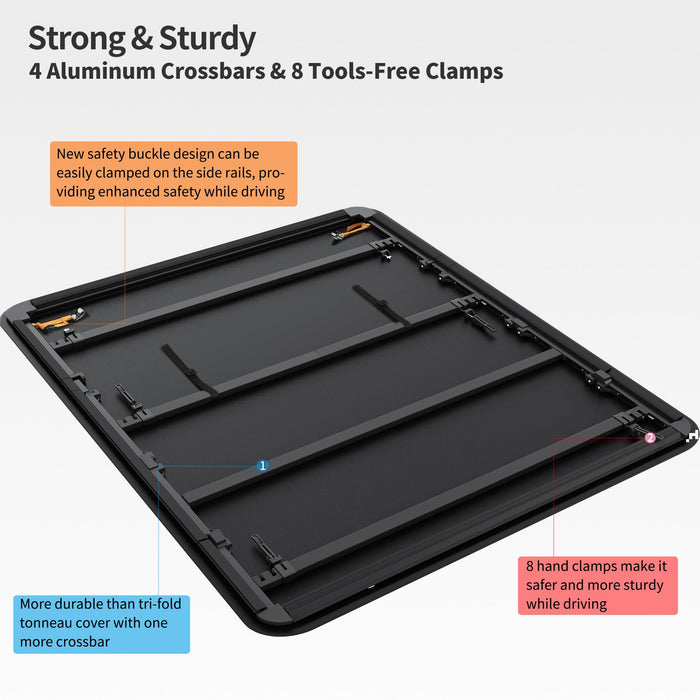 oEdRo Soft Quad Fold Truck Bed Tonneau Cover Compatible with 2019-2024 Chevy Silverado/GMC Sierra 1500 New Body Style Without Multi-Flex Tailgate, Fleetside 6.6 Feet Bed - new