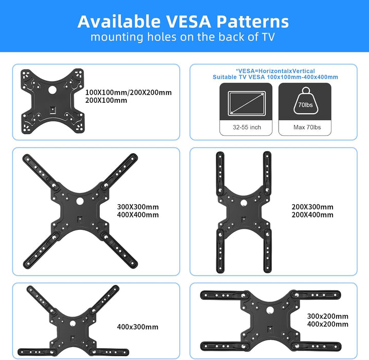 Suptek Adjustable TV Wall Mount Swivel and Tilt TV Arm Bracket for Most 32-55 inch LED, LCD Monitor and Plasma TVs up to 70lbs VESA up to 400x400mm (MAFD-L400) - open_box