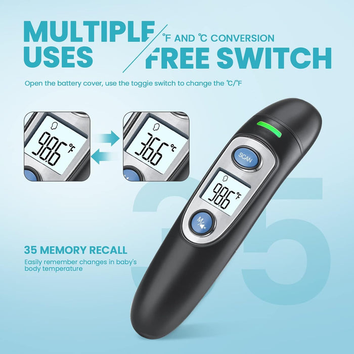 Infrared Thermometer for Adults,Forehead and Ear Thermometer for Fever, Babies, Children, Adults, Indoor and Outdoor Use (Black) - open_box