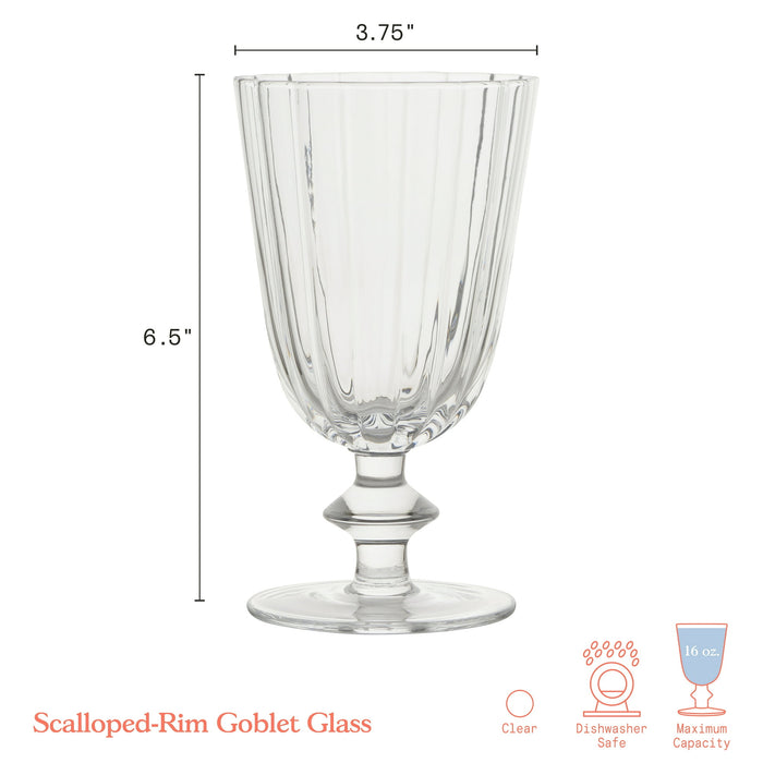 Beautiful Scallop Set of 4 Glass Goblet Clear by Drew Barrymore - new