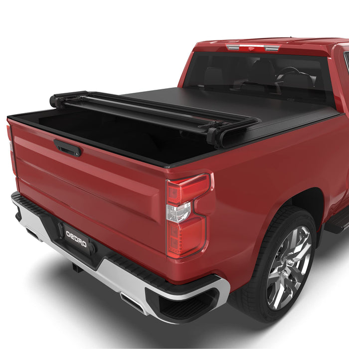 oEdRo Soft Quad Fold Truck Bed Tonneau Cover Compatible with 2019-2024 Chevy Silverado/GMC Sierra 1500 New Body Style Without Multi-Flex Tailgate, Fleetside 6.6 Feet Bed - new