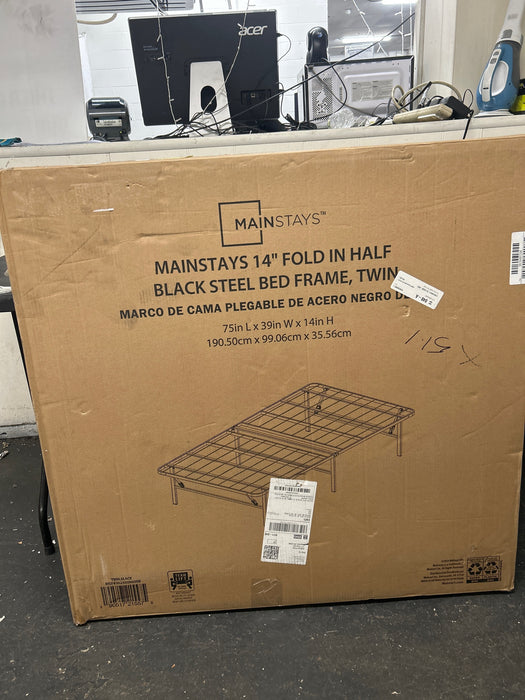 Mainstays 14" High Profile Foldable Steel Twin Platform Bed Frame, Black - new
