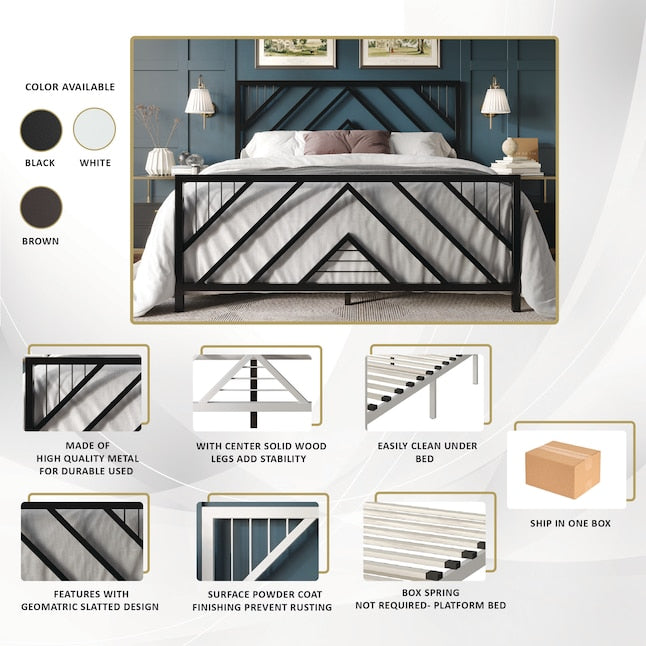 ChaletPosh Twin White Metal Platform Bed with Headboard - new