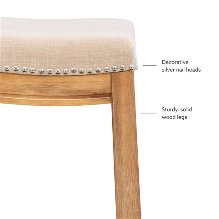 Linon Claridge Bar Stool Natural Padded Seat Acacia Wood Frame in Rustic Brown - new