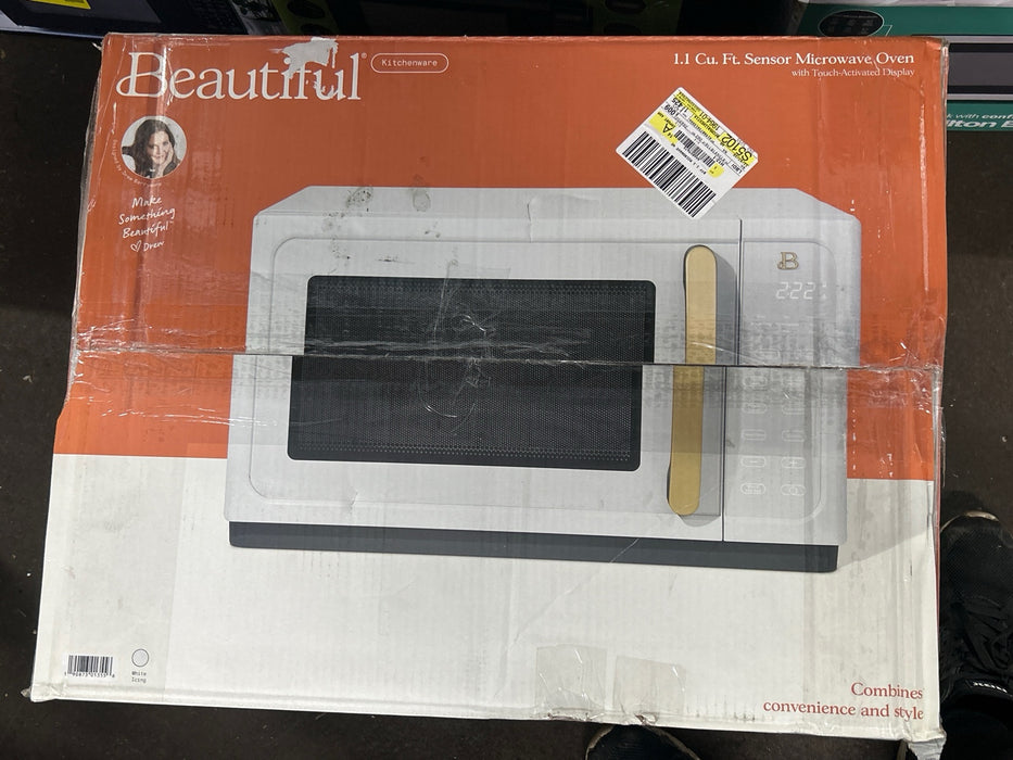 Beautiful 1.1 Cu ft 1000 Watt, Sensor Microwave Oven, White Icing by Drew Barrymore, New - new