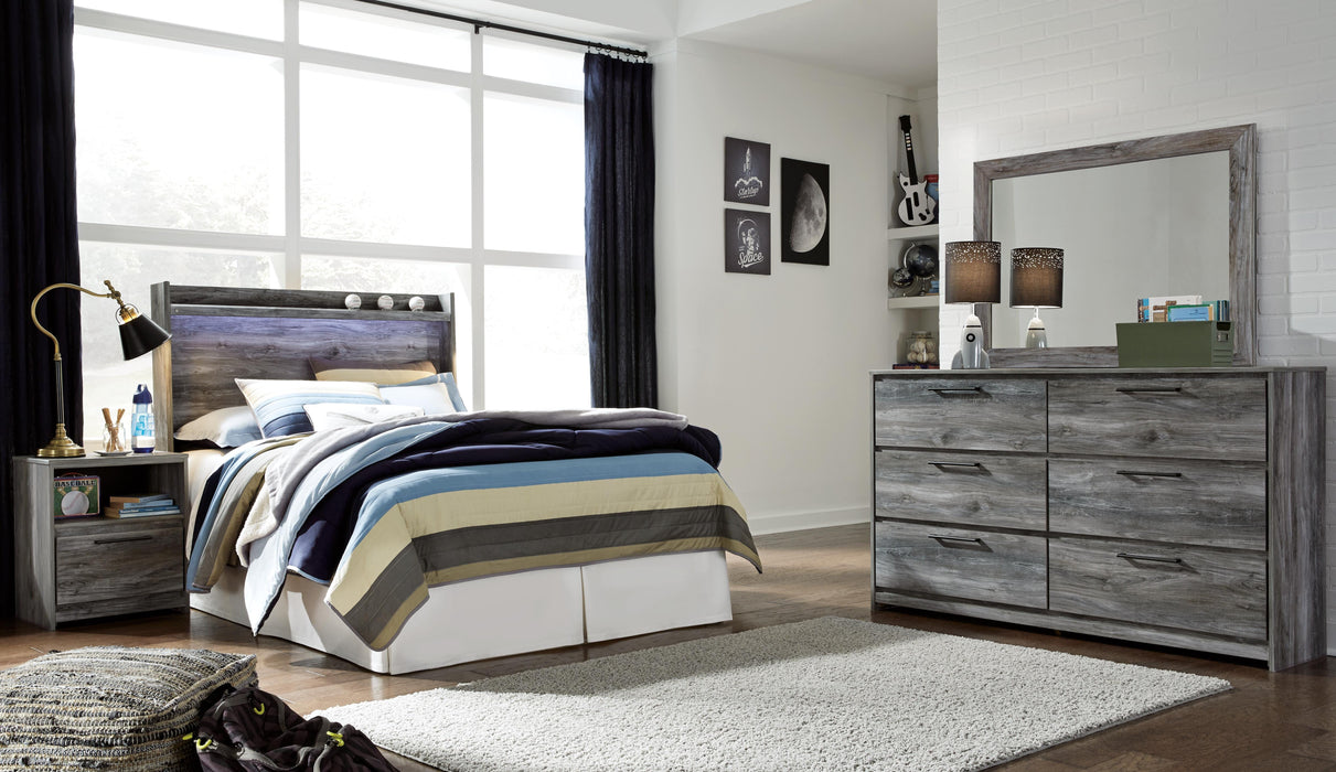 Baystorm Gray Baystorm Full Panel Headboard with Mirrored Dresser and Nightstand