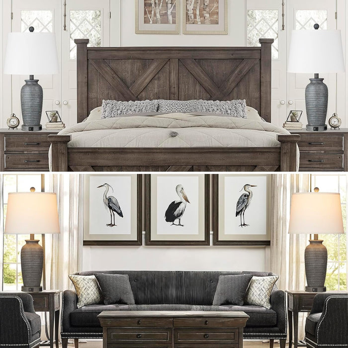 25" Farmhouse Jar Table Lamps Set of 2, 3 Way Touch Control Rustic Bedside Lamps with USB A+C Ports & AC Outlet, Pot Nightstand Lamps for Bedroom Living Room (LED Bulbs Included) - new
