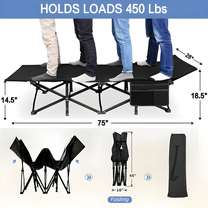HONGGE 32in Folding Camping Cot with 2 Sided Mattress Heavy Duty Sleeping Cot Perfect for Guests Travel Camp Office Outdoor Adventures And Beach Relaxation - new