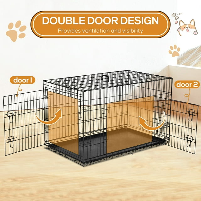 Simenmax Dog Crate, 36 Inch Small Wire Kennel with Divider Panel, Metal Cages with Double Door, Leak-Proof Pan Tray, Folding Portable for Indoor Outdoor Travel - new