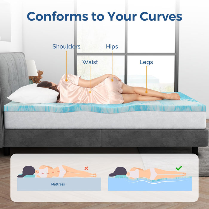 Mattress Topper Twin, 2 Inch Gel Memory Foam Bed Topper for Twin Size Bed, CertiPUR-US Certified, Blue -
