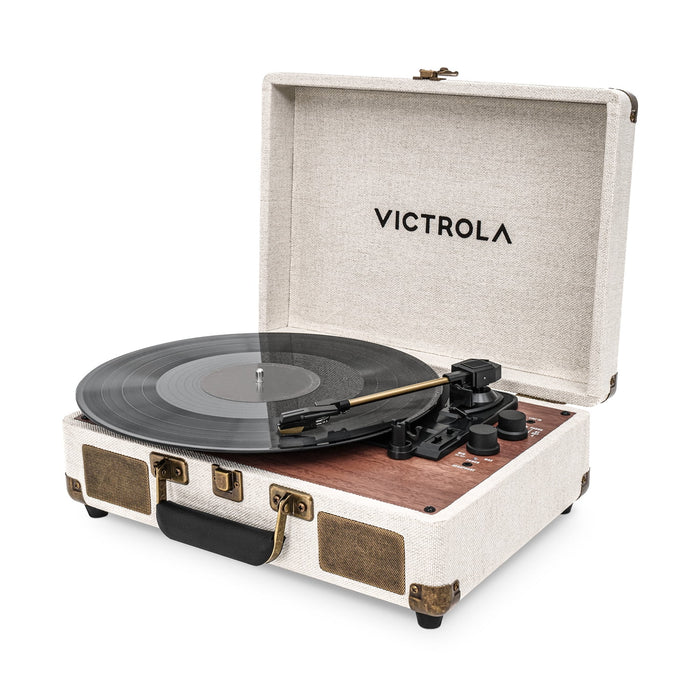 Victrola Venture Bluetooth Portable Mid-Century Modern Suitcase Record Player with 3-Speed Turntable & Built-in Speakers | Oak - new