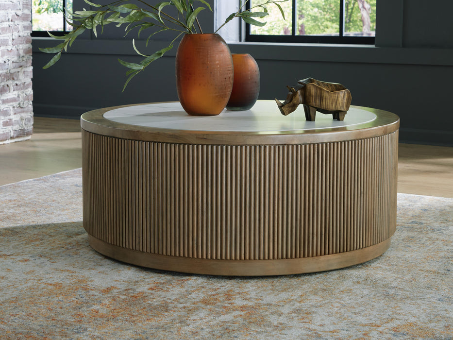 Camdill Light Brown/White Round Cocktail Table