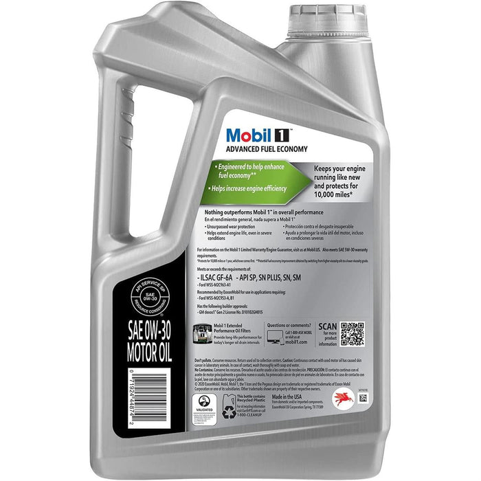 Mobil 1 120761 Advanced Fuel Economy Motor Oil, 0W-30, 5 US Quarts - display_model