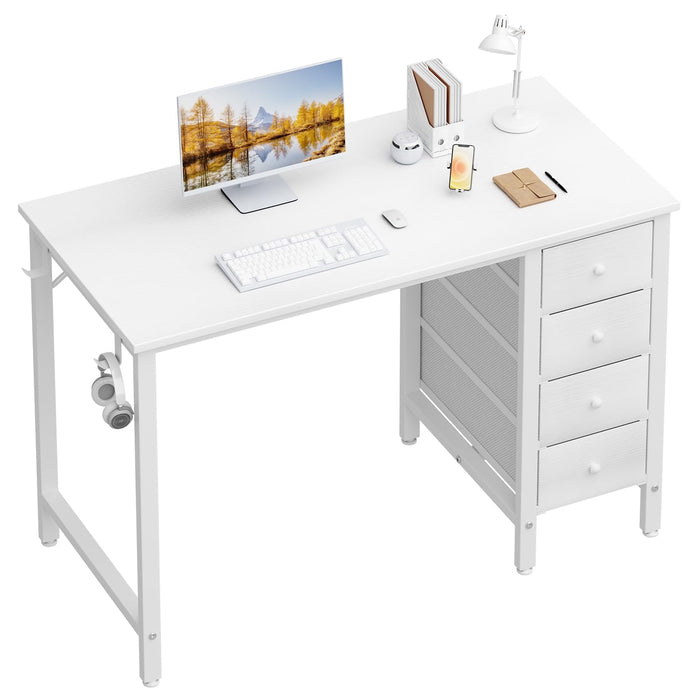 Lufeiya Small White Desk with Fabric Drawers, 40 Inch Kids Girls Teen Cute Study Desk for Bedroom Work, Computer Writing Table Desks with Drawer for Small Spaces Home Office - new