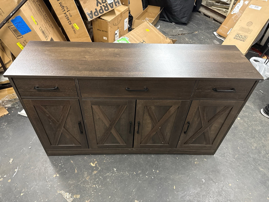 Homfa Buffet Cabinet with 3 Drawers and 4 Doors, 55.1” W Kitchen Sideboard Storage Cabinet with Adjustable Shelves, Farmhouse Coffee Bar Cabinet for Dining Room, Dark Brown - new