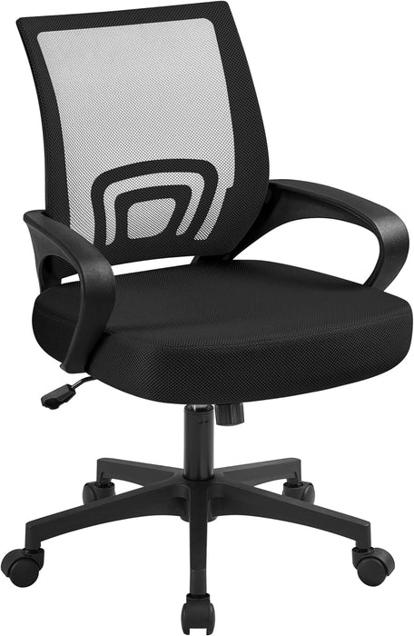 Yaheetech Mid-Back Mesh Office Chair Adjustable Ergonomic Computer Task Chair Swivel Rolling with Lumbar Support Armrest for Home Office Work Study, Black - new