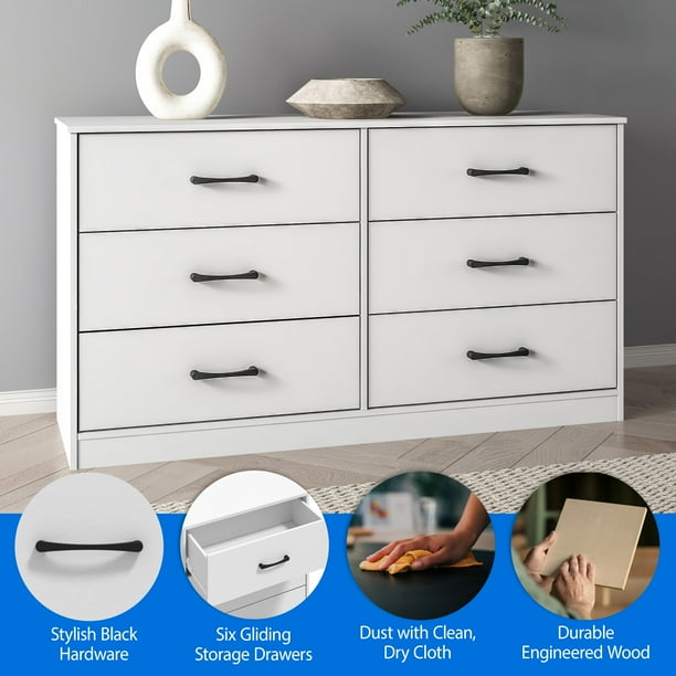 Mainstays Ardent 6 Drawer Dresser, White - new