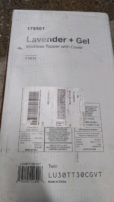 Lucid Lavender and Gel Covered Memory Foam Mattress Topper, 3 inch, Twin - open_box
