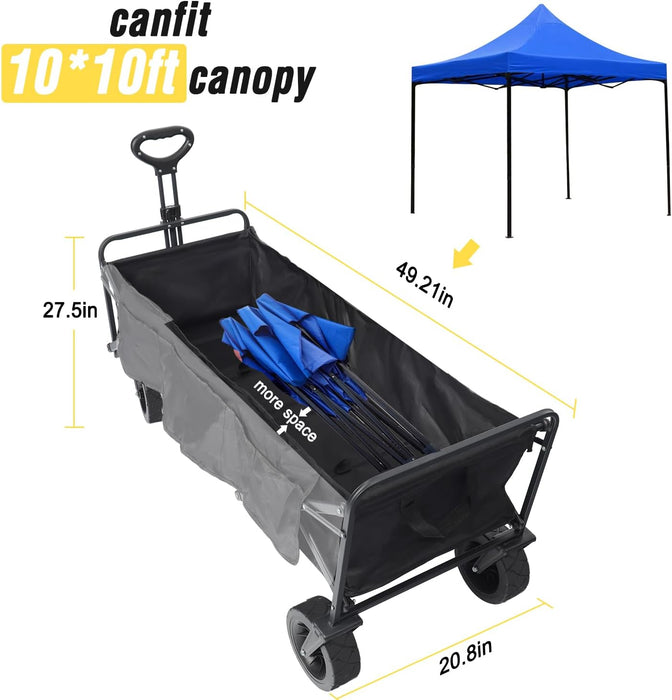 Beach Cart Large Capacity, Heavy Duty Folding Wagon Portable, Collapsible Wagon for Sports, Shopping, Camping Collapsible Foldable cart (Black, 1 Year Warrant) - new