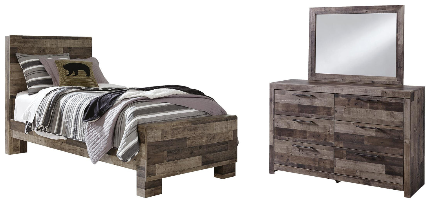Derekson Multi Gray Derekson Twin Panel Bed with Mirrored Dresser