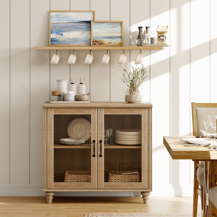 WAMAPT Sideboard Buffet Cabinets with Glass Door and Adjustable Shelf, Oak 34 inch - new