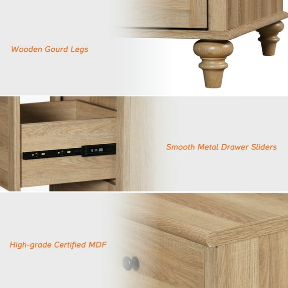 Oak End Tables with Drawers, Mid Century Modern Wooden Closet Storage Organizer - open_box