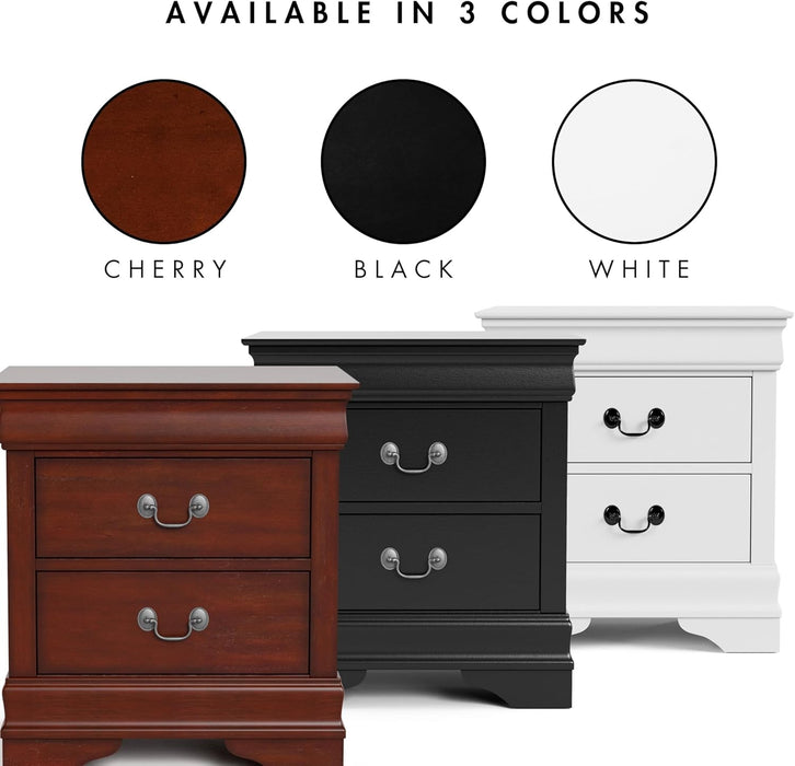 Furniture of America Arabella Traditional Solid Wood Nightstand with Drawers and Antique Nickle Handles, Small Bedside Table, No Assembly Wooden Night Stand for Bedroom, Guest Room, Dorm, Cherry -