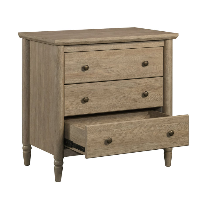 My Texas House Monroe 3 Drawer Nightstand with USB, Brushed Oak Finish - new