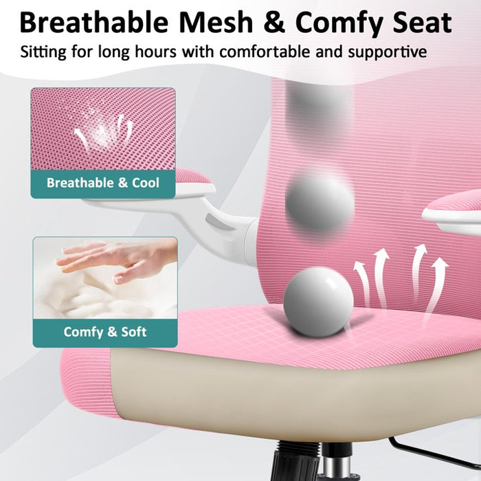 COOLHUT Office Chair, Ergonomic Desk Chair with Adjustable Lumbar Support, High Back Mesh Computer Chair with Flip-up Armrests-BIFMA Passed Task Chairs, Executive Chair for Home Office，Pink - new