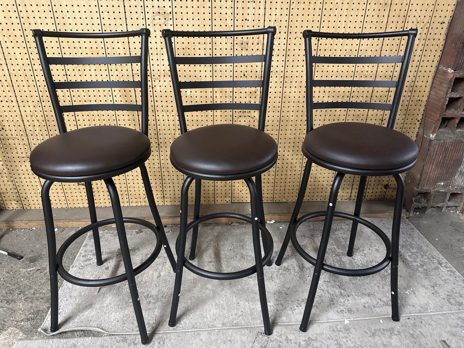 Mainstays 3 Pack Indoor Adjustable 24" or 29" Bronze Ladder Back Swivel Barstool, Espresso Vegan Leather Seat - new