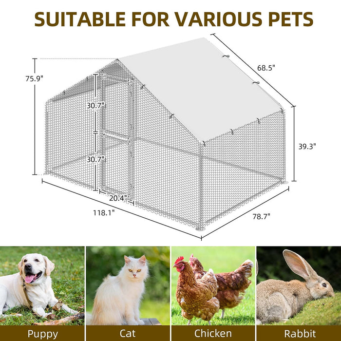 Uforic 6.6 x 9.8 x 6.4 ft ( 78.74" x 118" x 76.8" ) Outdoor Dog Kennel Outside Large Heavy Duty Shade Dog Pen Playpen Pet Dog Enclosure Crate Dog Run House with Anti-UV Cover - open_box