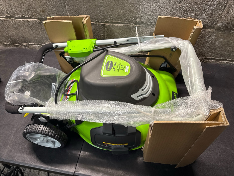 Greenworks 18" Corded Electric 12 Amp Push Lawn Mower 25012 - new