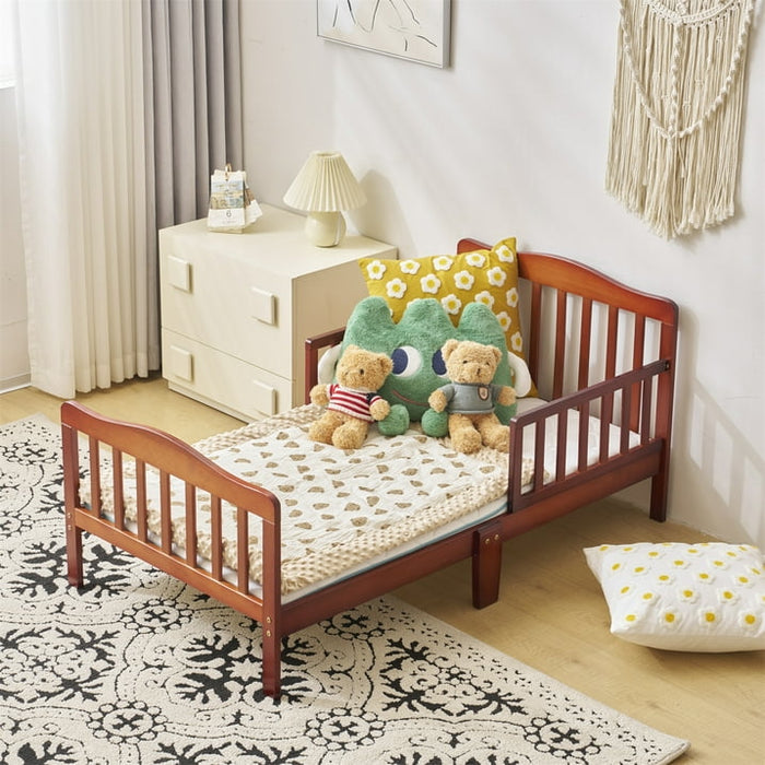 Ktaxon Baby Toddler Bed Solid Wood Bedroom Furniture with Safety Rails Espresso - new