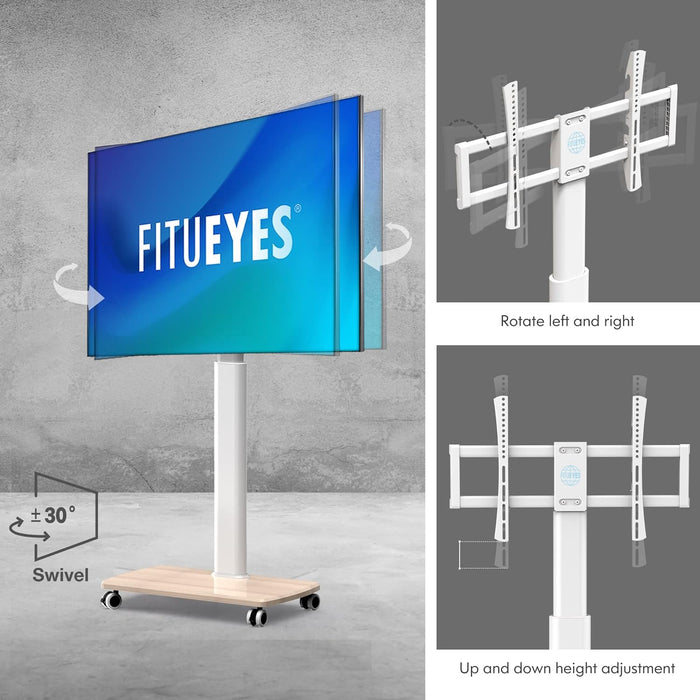 FITUEYES Rolling TV Stand for 32 to 65 70 Inch TVs, Portable Mobile TV Cart on Wheels, Tall Universal TV Floor Stands with Swivel Mount, Fit Corner, Bedroom, Living Room, Small Dorm (White) - Brand New