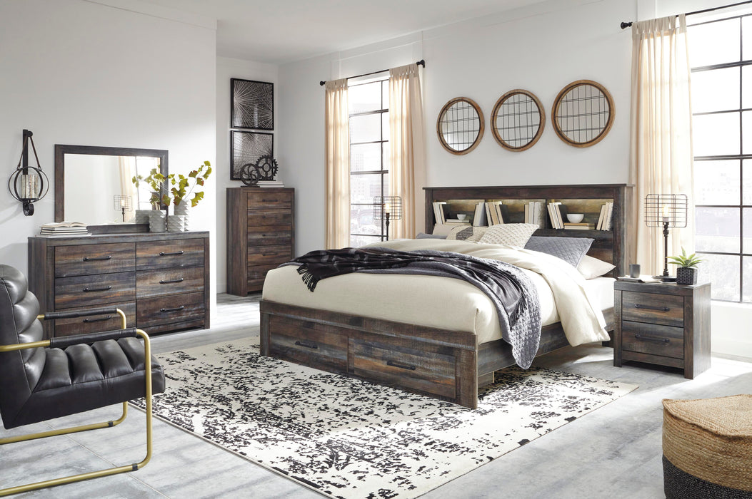 Drystan Multi Drystan Queen Bookcase Bed with 2 Storage Drawers with Mirrored Dresser