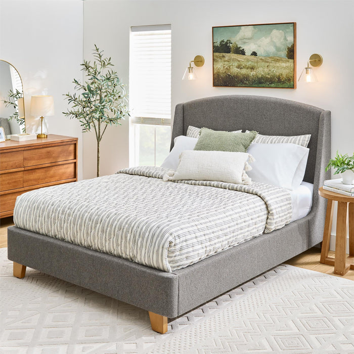 Better Homes & Gardens Windsor Platform Bed with Wingback Headboard, Queen, Gray Boucle - new