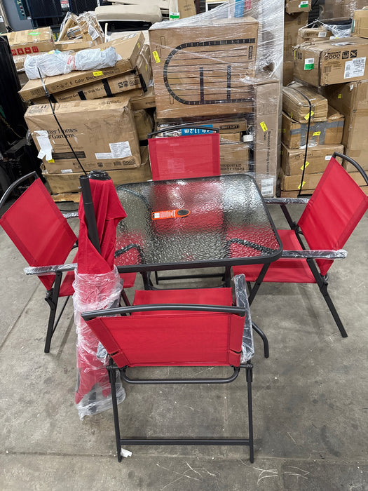 Mainstays Albany Lane Steel 6-Piece Outdoor Dining Set, Red - new