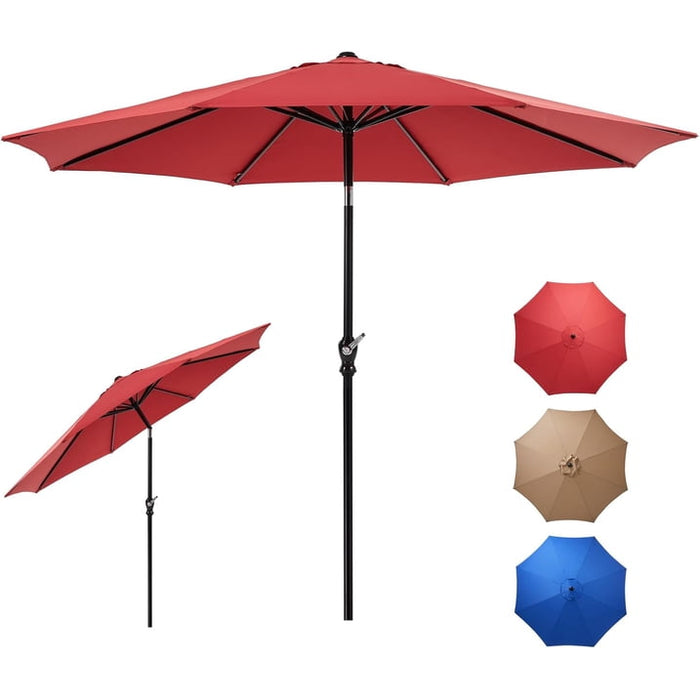 Smiaoer 9-FT Outdoor Patio Umbrella with Push Button Tilt and Crank, Patio Table Market Umbrella with 8 Sturdy Ribs UV Protection Waterproof for Pool Table Deck Porch Yard Garden,Red - new