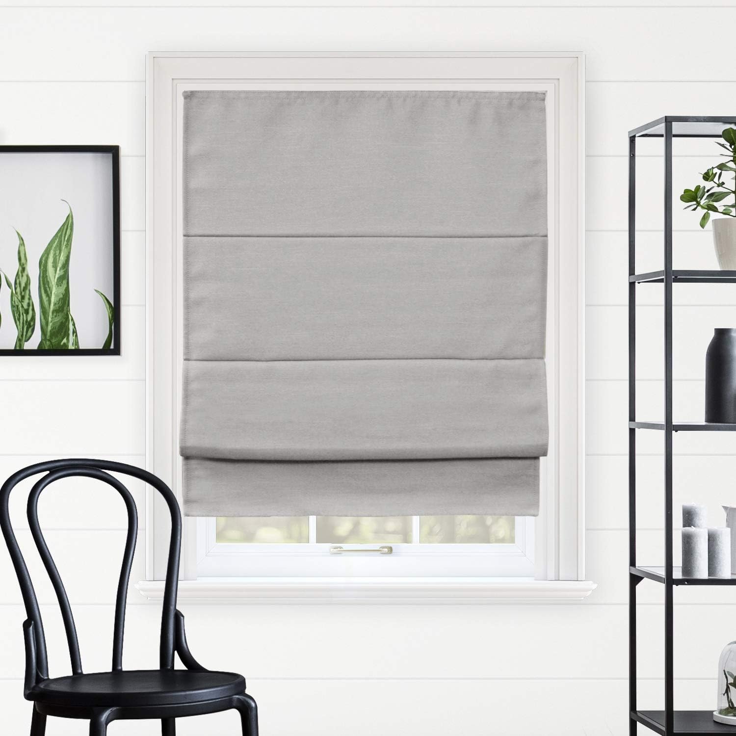 CHICOLOGY, Window Treatments, Roman Shades, Polyester Fabric Plastic Metal Steel, Del Mar Pearl Grey (Blackout), 29