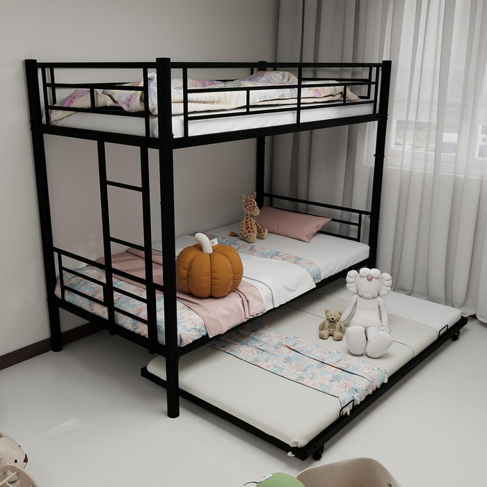 Flieks Heavy-Duty Sturdy Meta Twin Over Twin Bunk Bed, Noise Reduced, Safety Guardrail, No Box Spring Needed,Black - new