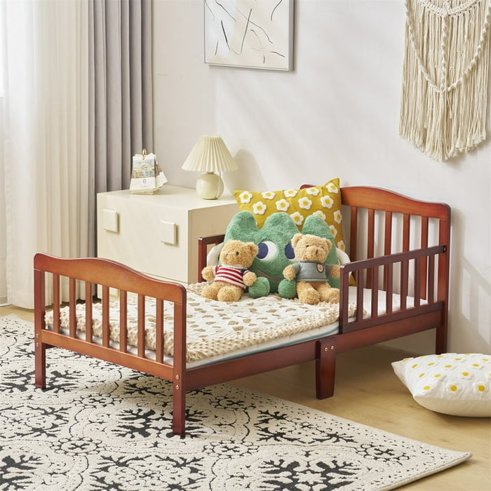 Ktaxon Baby Toddler Bed Solid Wood Bedroom Furniture with Safety Rails Espresso - new