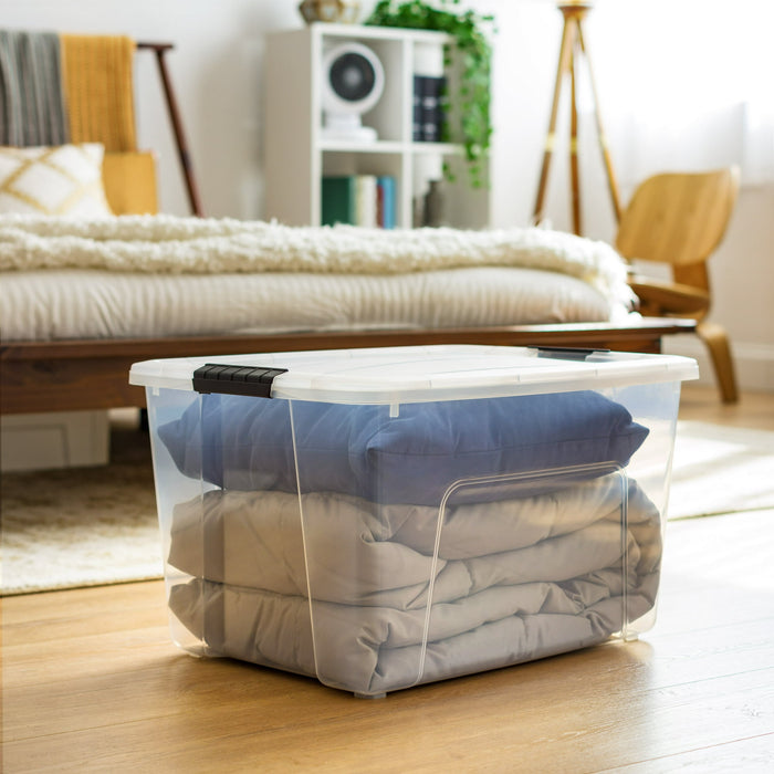 IRIS 60 Qt. Plastic Storage Bins with Lids, Clear, Latching, Stackable, Totes 3Pk - open_box