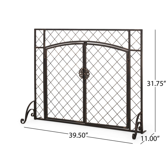 Christopher Knight Home Kristin Iron Fireplace Screen, Black Brushed Gold - new
