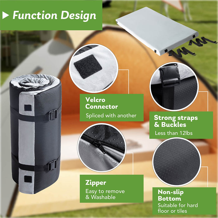 Memory Foam Camping Mattress 2.5 inch, Twin Portable Roll Up Camping Sleep Topper with Waterproof and Non-Slip Bottom, Camping Car Mat with Travel Bag, 75"×38"×2.5", Grey - new