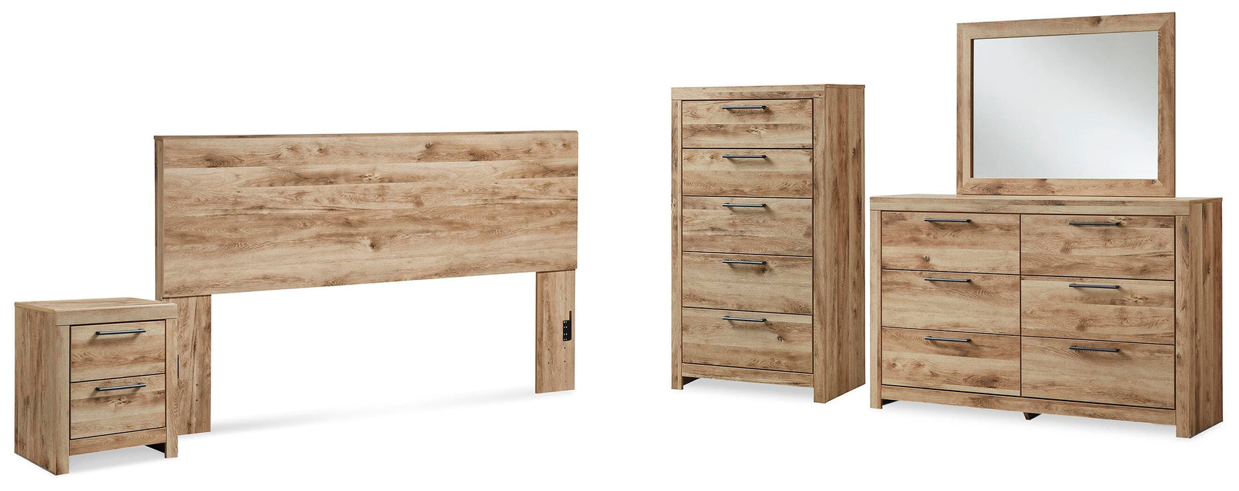 Hyanna Tan Brown Hyanna King Panel Headboard, Dresser, Mirror, Chest and Nightstand - Brand New